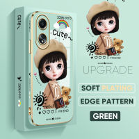 เคส PMP A58 OPPO Hp ฟรีสายคล้อง4G + ลายการ์ตูนสาวน่ารักขอบสี่เหลี่ยมปลอกชุบเคสโทรศัพท์ชุบหรูหราเคสโทรศัพท์นิ่ม