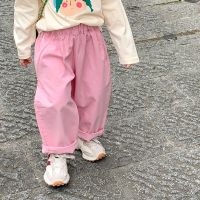 【CW】 2751B Children Pants 2022 New Korean Girls  39; Twill Soft Pink 1 7Year Kid  39;s Trousers