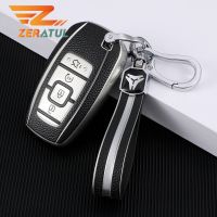 fvdbsdv Leather TPU Car Smart 4Button Key Case Bag Protective Cover For Lincoln MKC MKZ MKX Navigator Nautilus Shell Holder Key Chain