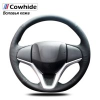 Handsewing Black Genuine Leather Steering Wheel Covers for Honda Fit City Jazz 2014 2015 HRV HR-V 2016