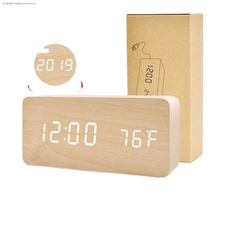 Wooden LED Alarm Clock With Temperature Sounds Control Electronic ...