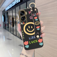 เคสสำหรับ Honor โทรศัพท์90 5G 90 Lite 5G พร้อมสายรัดข้อมือขอบสี่เหลี่ยมนิ่มลายการ์ตูนเด็กผู้หญิงยิ้มปลอกชุบเคสโทรศัพท์หรูหราชุบเคสโทรศัพท์นิ่ม