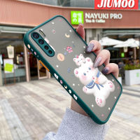 JIUMOO เคสสำหรับ OPPO A91 F15 Reno 3 4G เคสลายการ์ตูนหมีบางมีน้ำค้างแข็งโปร่งใสแข็งขอบสี่เหลี่ยมกันกระแทกปลอกซิลิโคนคลุมทั้งหมดเคสนิ่ม