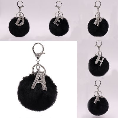 DIY A-Z 26 Letters Plush Zircon Keychain for Name Men Car Keyring Accessories Soft Bag Key Clip for Girls Keys Chain New Jewelry