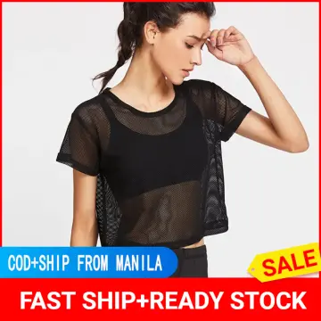 Sexy Mesh Sports Top Running Shirts Yoga Top Fitness Women Tops