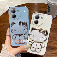 เคสโทรศัพท์ Tecno Camon 20 Pro 19 Pro 19 Neo Camon 18 18T 18P 18i 4G 5G เคส ดีไซน์ใหม่ Electroplated Hellokitty ขาตั้งกระจกนิ่มพร้อมฟังก์ชั่นการดูดด้วยแม่เหล็ก Case 2023