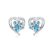 WOSTU Dog Paw Footprint Heart Earrings 100 925 Sterling Silver Blue Zircon Earrings For Women Wedding Luxury Jewelry CQE654