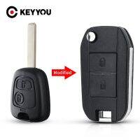 KEYYOU เคสกุญแจแบบพับแบบพับได้สำหรับ Toyota AYGO รถ Citroen C1 C3สำหรับ Peugeot 307 VA2เคสมี2ปุ่ม