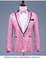 Pink Sequin One Button Dress Blazers 2022 Brand New Nightclub Prom Men Suit Jacket Wedding Stage Singer Costume (Bowtie Include)