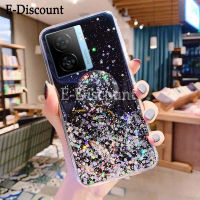 เคสคลังสินค้าพร้อมเคสสำหรับ VIVO IQOOZ7X กากเพชรอ่อนดวงจันทร์ประดับเลื่อมพับเป็นขาตั้งใสสำหรับเคส VIVO IQOO Z7X ฝาหลัง