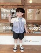 CHÍNH HÃNG Bộ quần áo công tử cộc tay trẻ em phối nơ kẻ đáng yêu Beemo