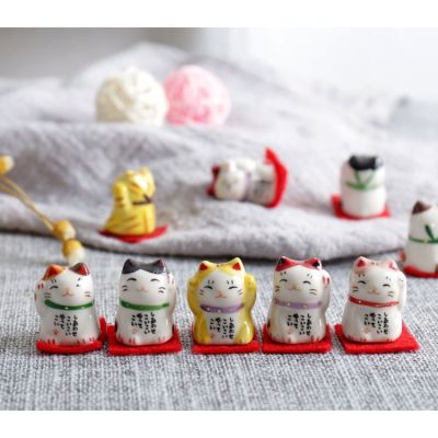 สินค้าใหม่ Lucky Cat แมวกวักญี่ปุ่น แมวกวักนำโชค แมวกวัก ขนาดจิ๋ว 2.5cm เซ็ท 5 ตัว โมเดลแมวกวัก