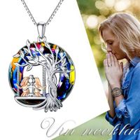 ❍㍿● New Necklace for Women Life Tree Necklace Colorful Crystal Three Sisters Pendant Necklace Women Jewelry Girl Birthday Party Gift