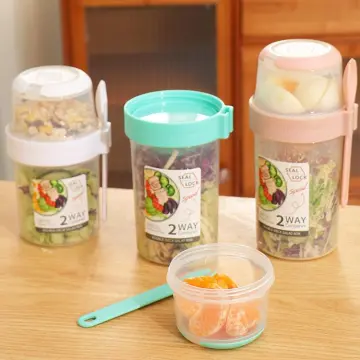 Overnight Oat Containers with Lids & Spoons 2PCS,Portable Plastic Yogurt Jars,Leak-Proof Dessert Cups for Yogurt Breakfast on The Go Cups,Oatmeal Jars
