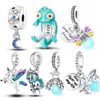 Luminous Glow Original Hot Charm 925 Sterling Silver Firefly Chameleon Charm Beads Fit Original Pandora Bracelet for Women DIY