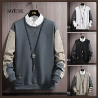 UAYESOK-Mens Sweater Long-sleeved T-shirt Autumn New Round Neck Sports and Leisure Hoodie