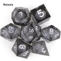 【LZ】 Dados poliédricos com borda afiada preto e areia resina adequado para rpg e jogo de tabuleiro 7 pcs