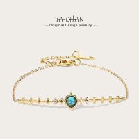 【YF】 YACHAN Stainless Steel Chain Bracelets Inlay Cubic Zirconia Turquoise Natural Stone Bracelet Bangle Splice Simple Trendy Jewelry