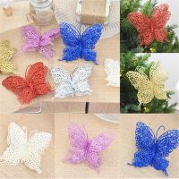 10pcs Christmas Artificial Glitter Hollow Butterfly Xmas Tree Hanging Pendant Ornaments Wedding Party Decoration Supplies 8Z