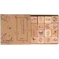 16Pcs/Lot Vintage Planet Moon Cloud Decoration Stamp Wooden Rubber Stamps for Scrapbooking Stationery DIY Craft Standard Stamp