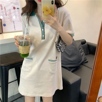Spot parcel post6535 Cotton POLO Collar Dress Contrast Color Summer Korean Style 2022 New Sports Casual Short Sleeve T Womens T-shirt Skirt