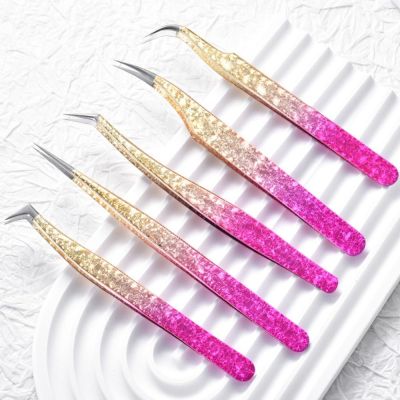 【cw】 Gradient Makeup Tweezer Grafting Lashes Forceps Extension False Eyelashes ！