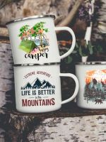 hotx【DT】 Adventure Mountain Print Enamel Cups Camping Mugs Handle Drinkware Campfire Camper Mug Gifts