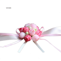 VEW8 สร้อยข้อมือ Corsage ข้อมือที่สวยงามน้องสาวเจ้าสาวมือดอกไม้งานแต่งงานปาร์ตี้ S