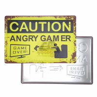 ป้ายสังกะสีวินเทจ Caution : Angry Gamer (ปั๊มนูน), ขนาด 20x30 ซม.