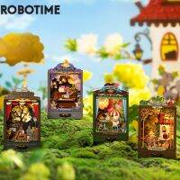 Robotime Rolife บ้านตุ๊กตาขนาดเล็ก DIY กล่องทำสวนลับโรงละครกับแสง4รูปแบบการตกแต่งบ้านประกอบของเล่นไม้3มิติ DS023 Madeline