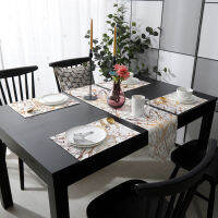 Marble Crack Pattern Black And White Table Runner and Placemat Set Tablecloth for Modern Home Party Wedding Decoration