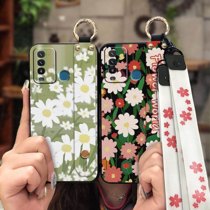 lanyard-cartoon-phone-case-for-itel-p37-pro-vision2-plus-new-arrival-back-cover-phone-holder-ring-anti-dust-sunflower