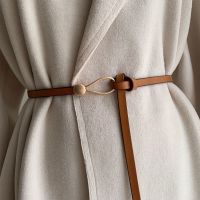 【CW】 New Thin Leather Belt Female Bow Leisure Belts For Women Loop Strap Belts Knotted Dress Coat Waistband Accessories