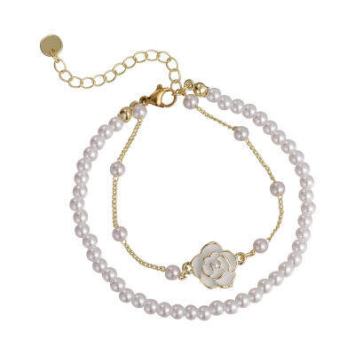 Light Luxury Alloy Korean Version Delicate Bracelet Double-deck Camellia