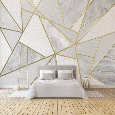[hot]Modern Simple 3D Geometric Marble Wallpaper Golden Line Photo Wall Murals Living Room Bedroom Background Wall Painting 3D Fresco
