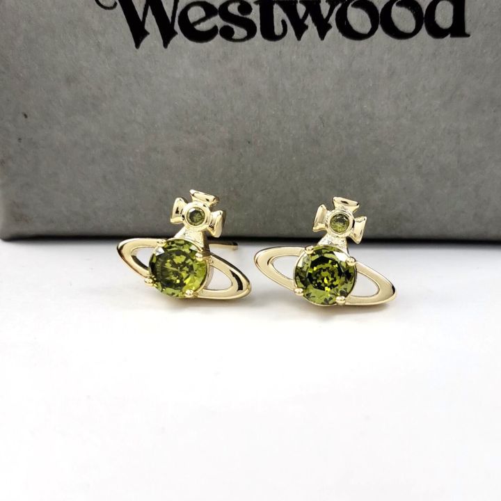 westwood-vivian-vivienen-westwood-stud-earrings-empress-dowager-west-minority-green-earrings-washable-2023-importedth