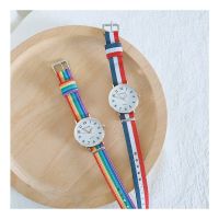 【Hot Sale】 Canvas belt rainbow girl watch ins Mori college style simple temperament junior high school students Xiaoqing new