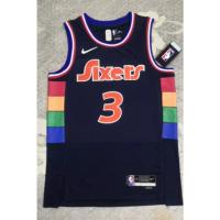 【Hot Pressed】IVERSON Jersey 2022 New NBA Philadelphia 76Ers 3# Dark Blue 75Th Anniversary Basketball Jersey