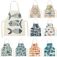 Starfish Fish Shell Pattern Linen Apron Kitchen Cooking Baking Apron Cleaning Tool Children Parent-child Apron Tablier Delantal Aprons