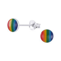 Silverthai Silver rainbow round earrings studsต่างหูห่วงกลมสีเงินรุ้ง Gay Earrings Simple Classic Round Silver Ear stud 925