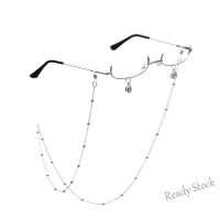 【hot sale】 ☂ B55 Fashion Half-frame Glasses Without Lens Spectacles Frame With Chain Metal Chain Decorative Eyewear Womens Accessories