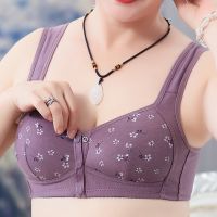 Shaping Cup Front Buckle Middle-Aged Elderly Underwear Ladies Printed Wireless Bra Wide Shoulder Strap Vest Style New Large Size