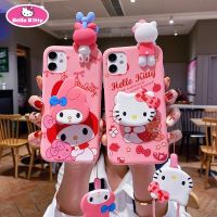 yqcx001 sell well - / Hello Kitty Cute Case for iPhone 13pro 12promax 12pro 12 11 13 XR 8Plus 3D Kitty Soft Shell Case with Holder Lanyard Phone Case