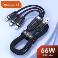 สายสัญญาณภาพดิจิตอล3 In 1 Toocki สายเคเบิลชนิด C ชนิดไมโคร USB เร็ว66วัตต์สำหรับ14 13 12 Pro Max 6A สายข้อมูลทั้งหมด