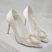 Giày cưới gót nhọn Giày màu trắng cô dâu cao cấp