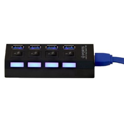 Mini 5 Gbps High Speed 4-Port USB 3.0 HUB พร้อมสวิทช์เปิดปิด-สีดำ