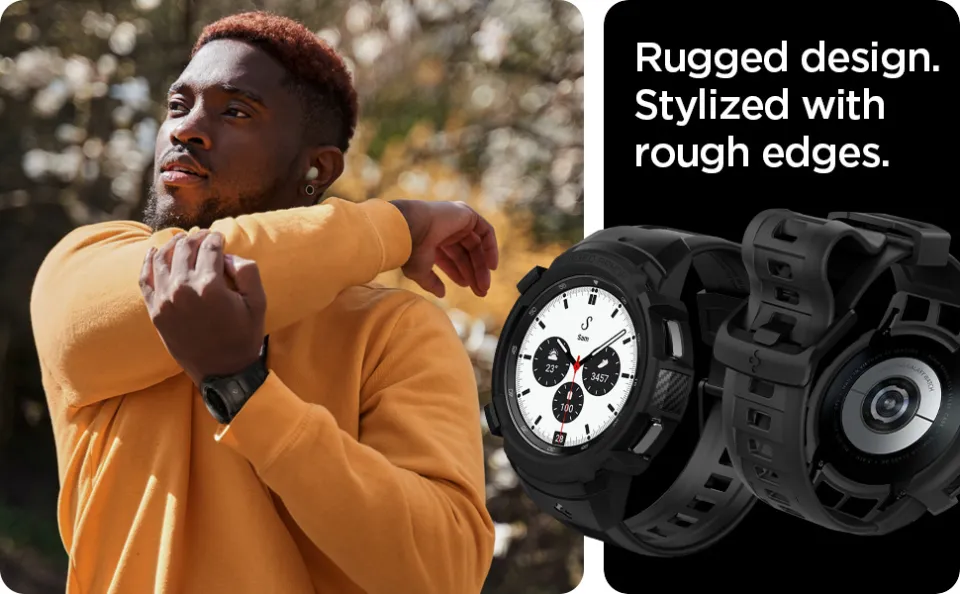 Samsung Galaxy Watch 4 band black SPIGEN Rugged Armor PRO Classic