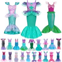 ZZOOI Little Mermaid Princess Ariel Dress Girl Luxury Fishtail Birthday Party Gown Halloween Fantasy Cosplay Clothes Fancy Ruffle Sets