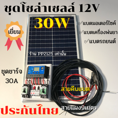 (ประกันศูนย์ไทย) ชุดนอนนา ชาร์จแบตเตอรี่ 12V +พร้อมแผง 30W 110W 150W 180W คอนโทรล ชาร์จเจอร์ 30A 12V PWM Solar charger controller