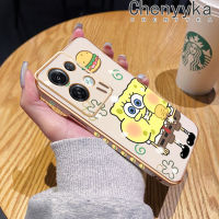 เคสโทรศัพท์ Chenyyyka สำหรับ OPPO Reno 8 Pro 5G Reno 10 Pro 5G Reno8 Reno 7 4G F21 Pro F21s Pro น่ารักลายการ์ตูนสพันชบ็อบสแควร์แพนท์กรอบสี่เหลี่ยมใหม่เคสนิ่มซิลิกาเจลกันกระแทกฝาครอบป้องกันเคสมือถือ